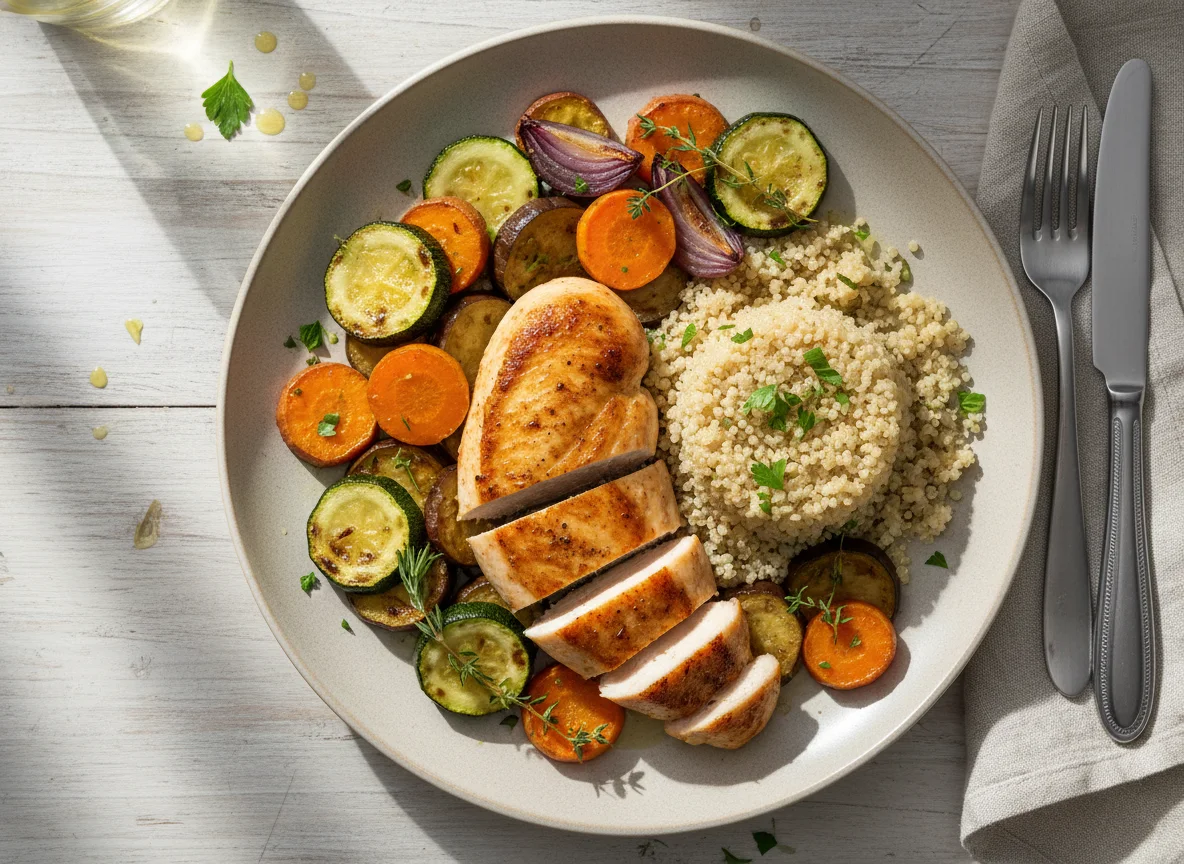 Hähnchenbrust mit Quinoa und Ofengemüse photo