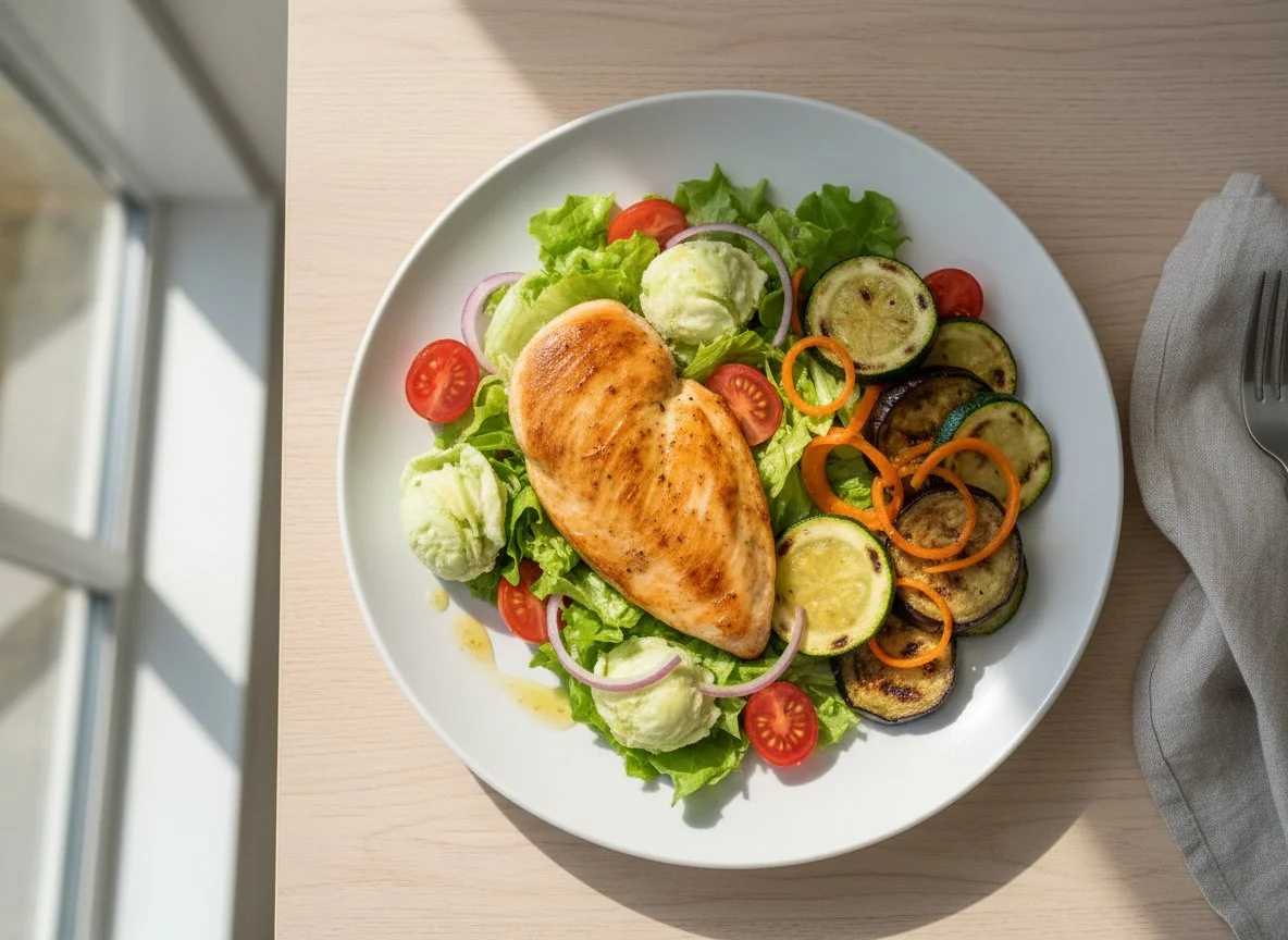 Hähnchenbrust mit Salat und Gemüse photo