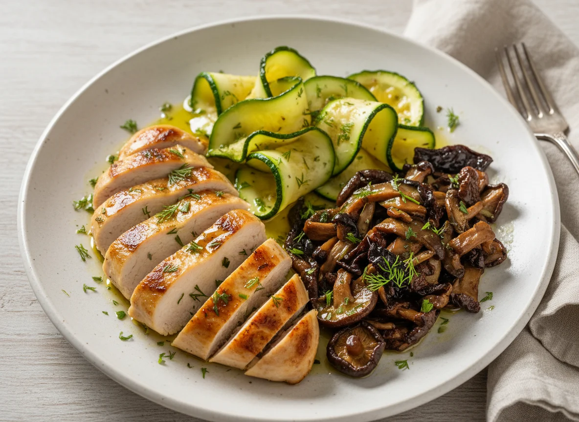 Hähnchenbrust mit Zucchini und Pilzen photo