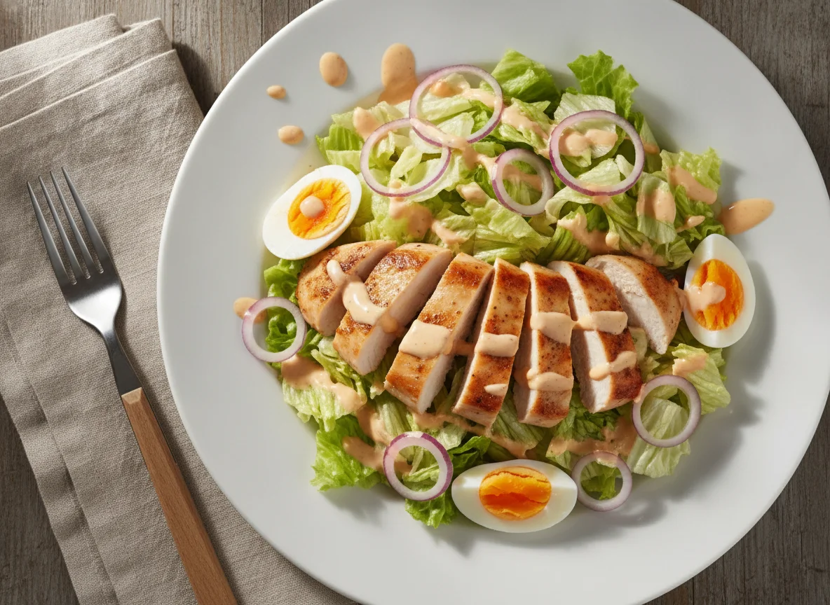 Hähnchenbrust-Salat mit Dressing photo