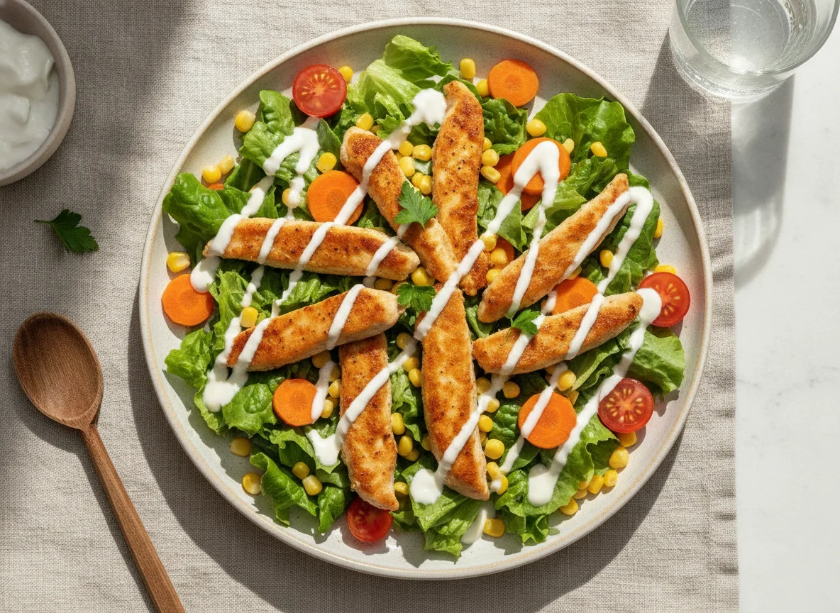 Hähnchenbrust-Salat mit Mais und Karotten photo