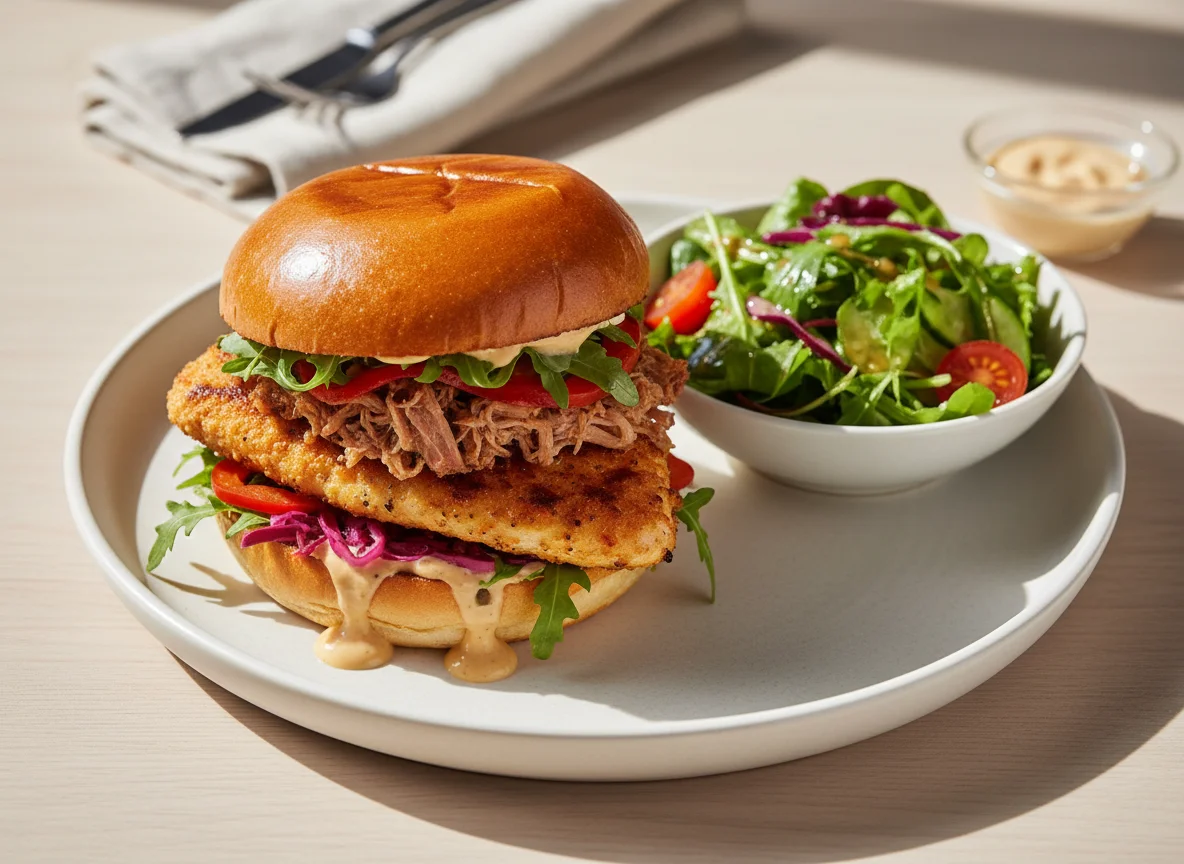Hähnchenburger mit Beilagensalat photo