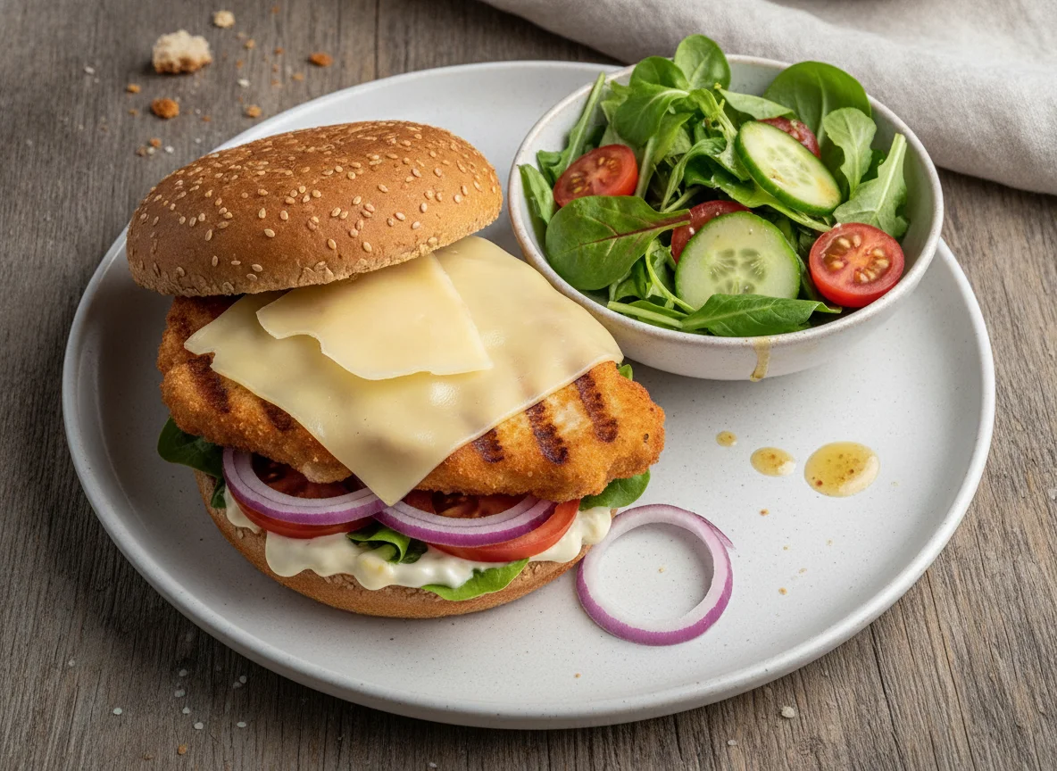 Hähnchen-Burger mit Beilagensalat photo