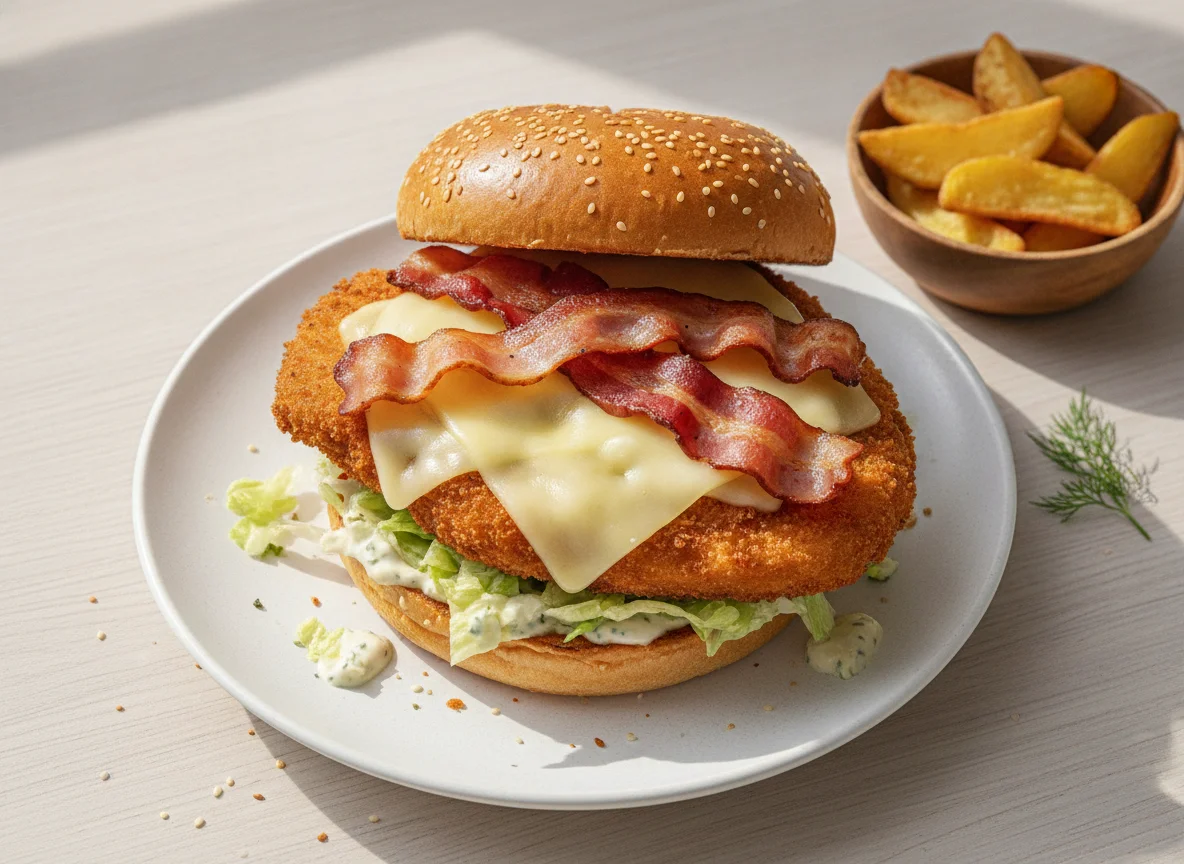 Hähnchenburger mit Speck und Käse photo