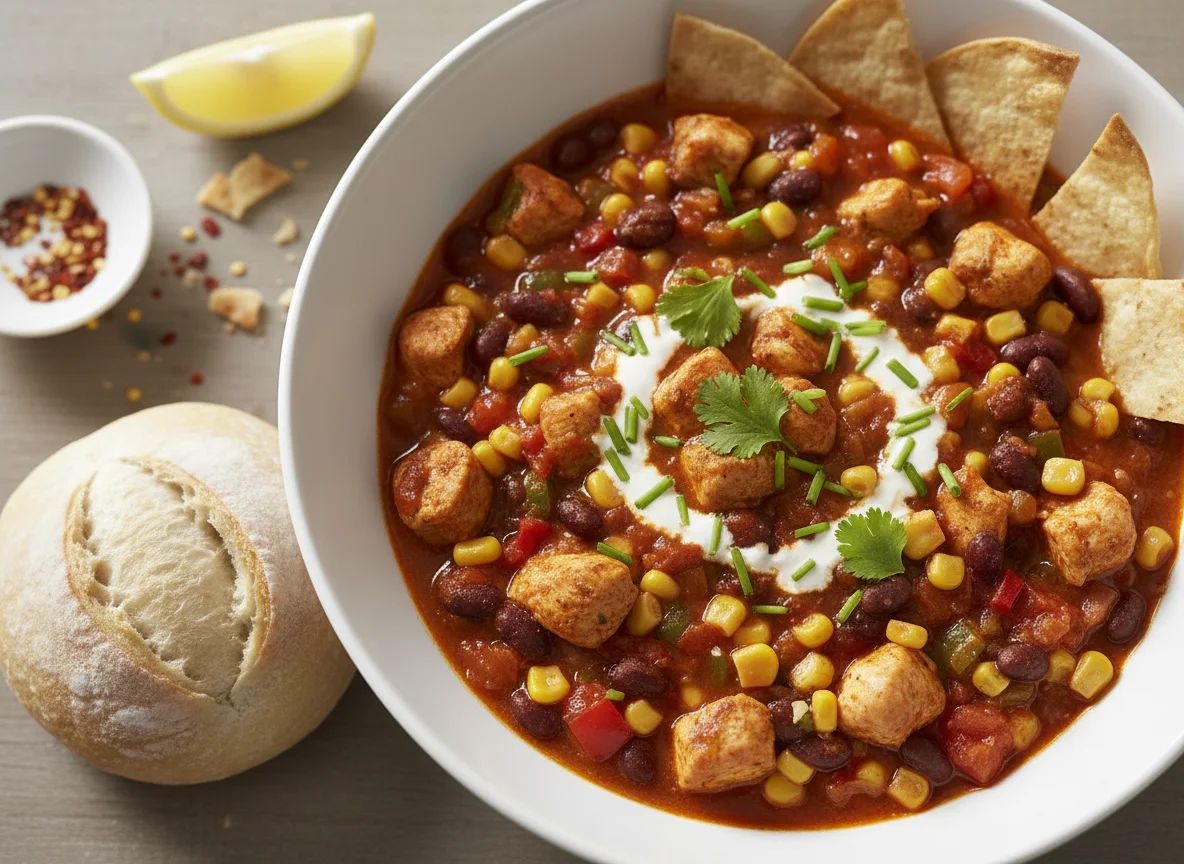 Hähnchen-Chili mit Tortilla-Stücken photo
