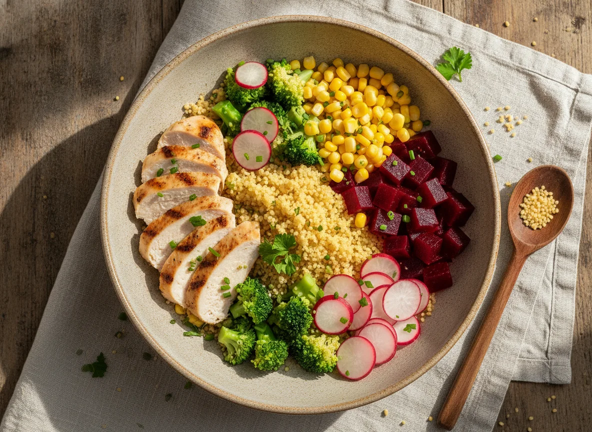 Hähnchen-Couscous-Bowl mit Gemüse photo