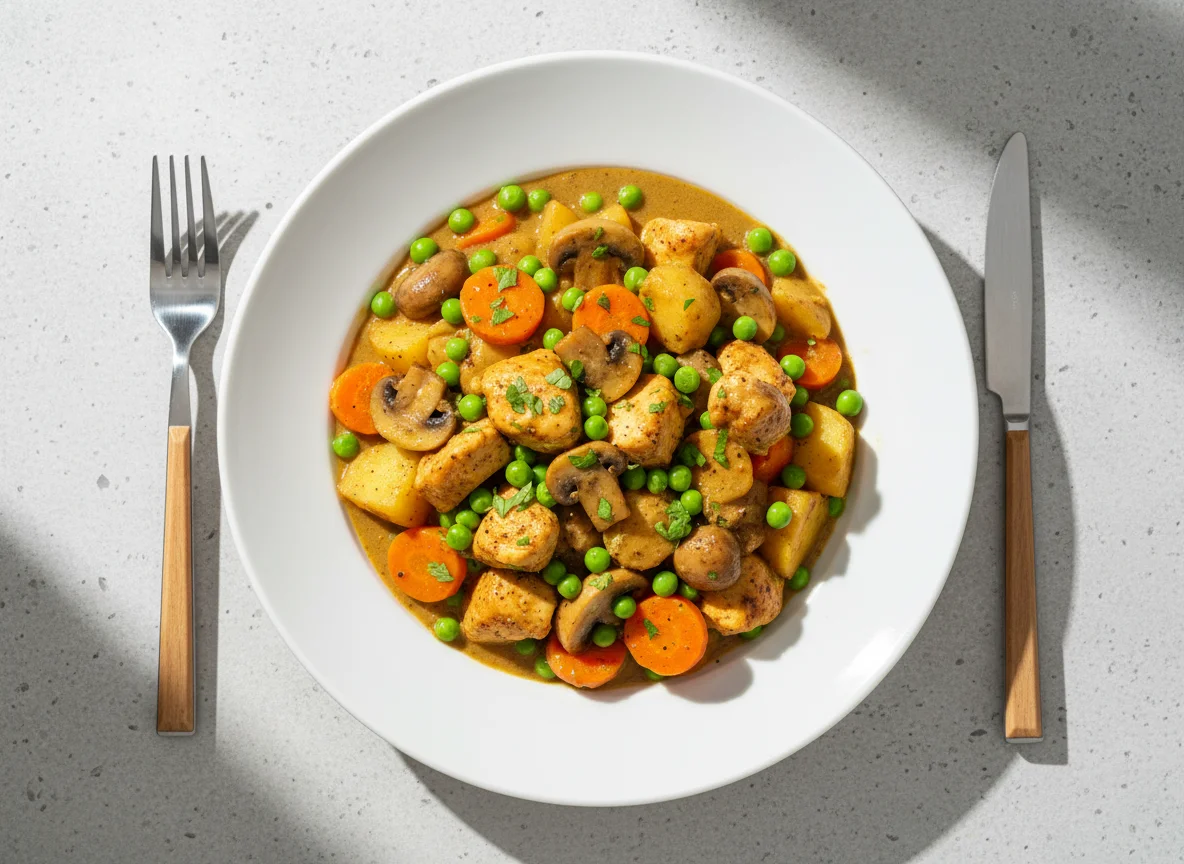 Hähnchencurry mit Erbsen und Karotten photo