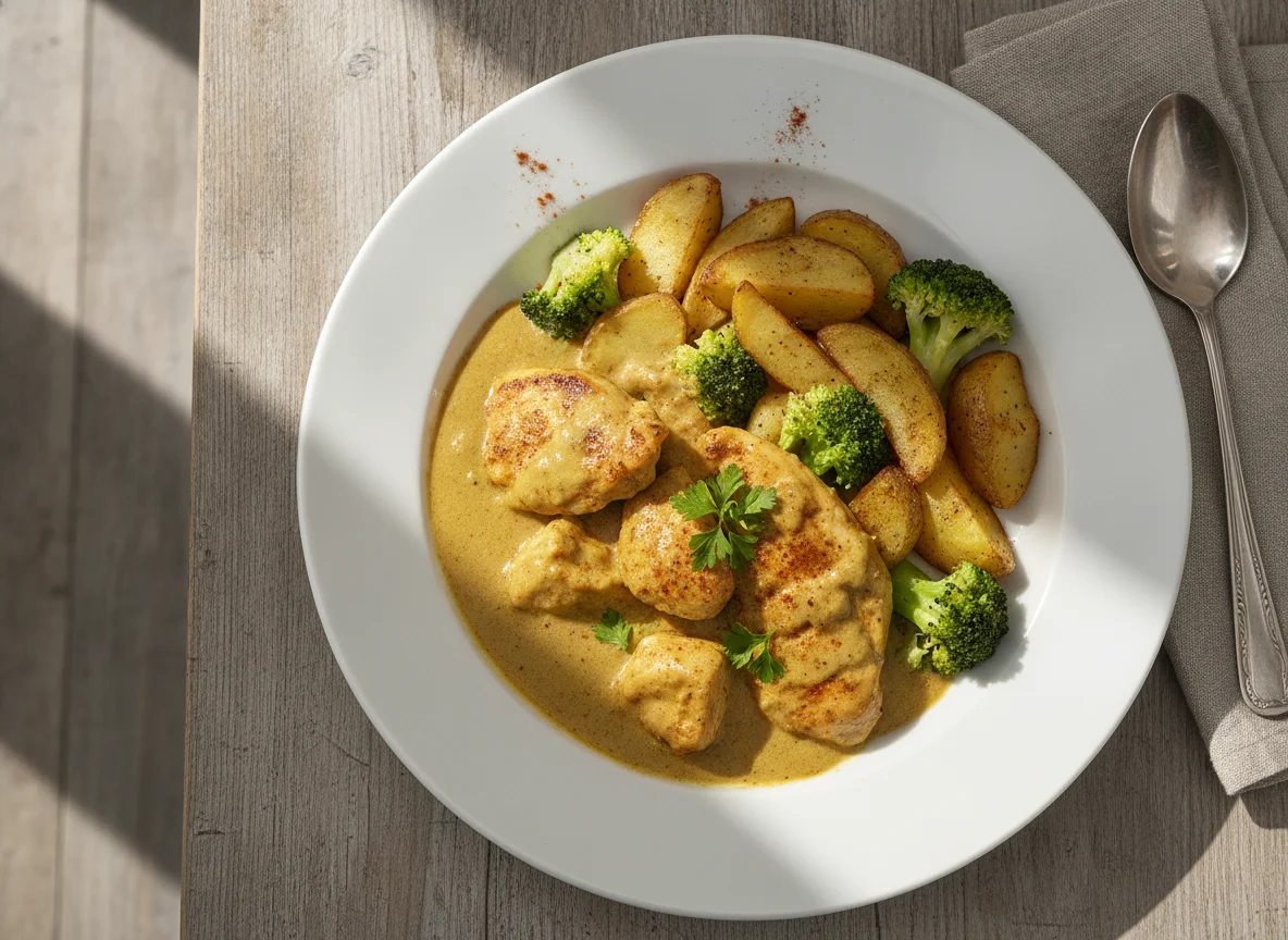 Hähnchen-Curry mit Kartoffeln und Brokkoli photo