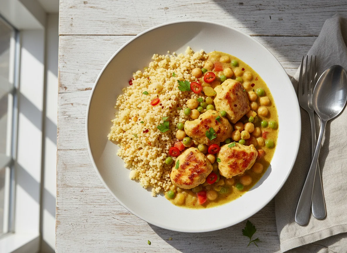 Hähnchen-Curry mit Kichererbsen und Couscous photo