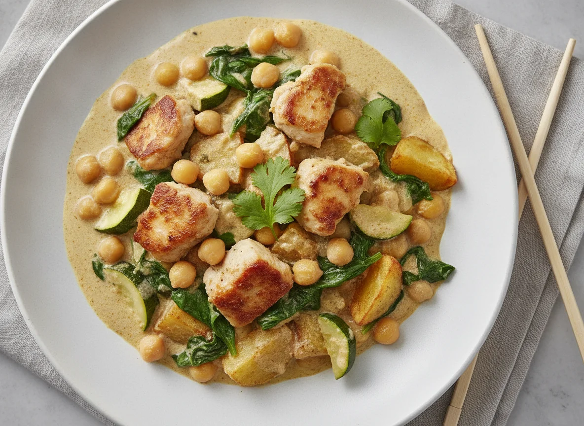 Hähnchen-Curry mit Kichererbsen und Gemüse photo