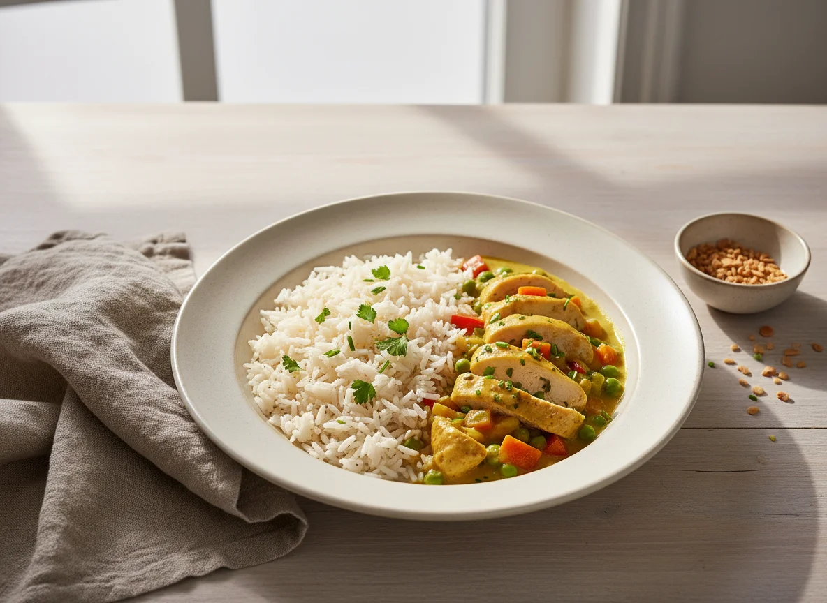 Hähnchen-Curry mit Reis photo