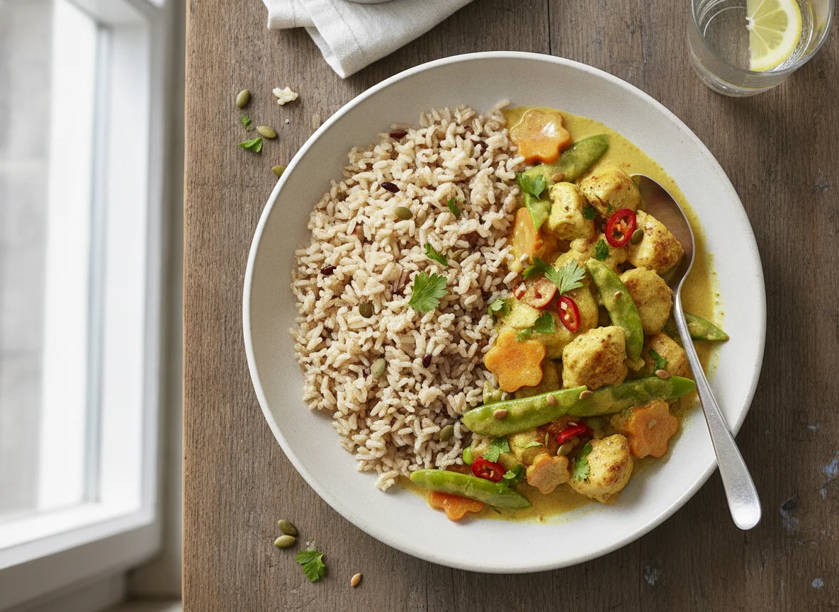 Hähnchen-Curry mit Vollkornreis photo