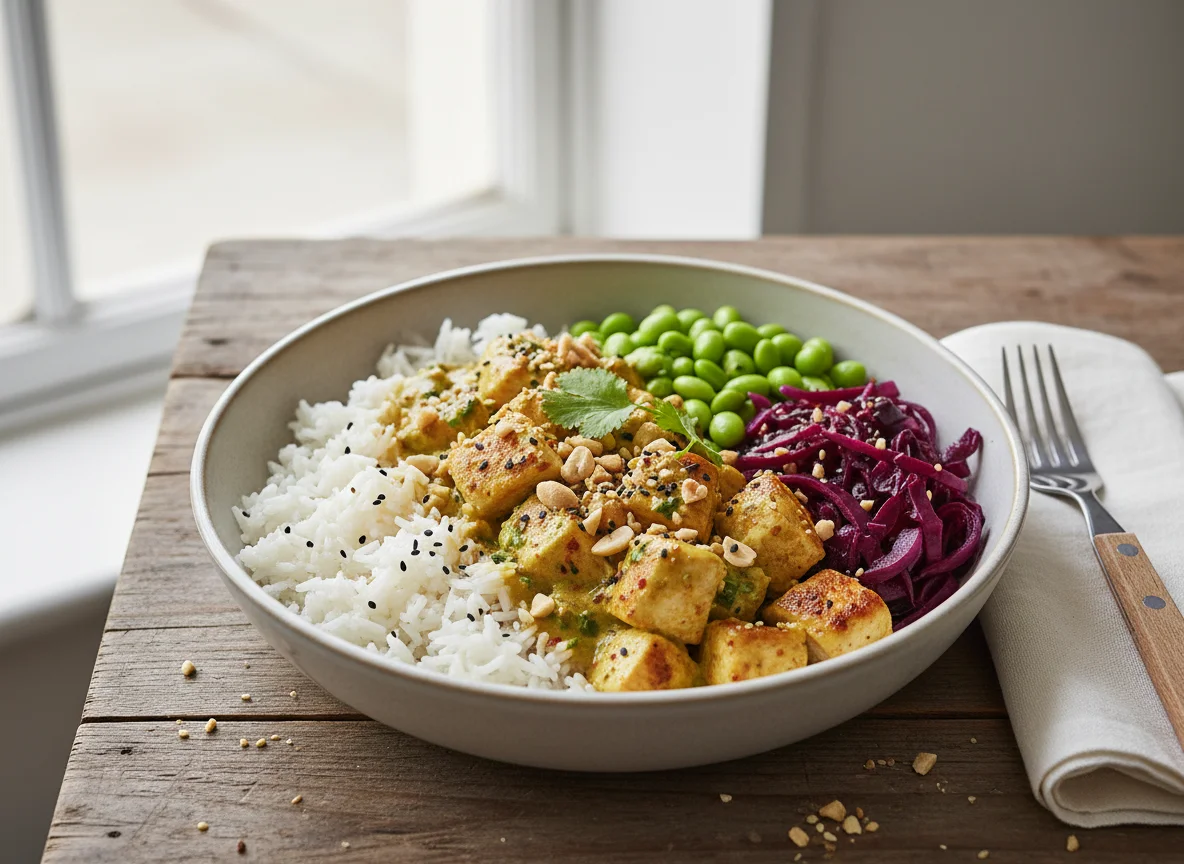 Hähnchen-Curry-Bowl mit Reis photo
