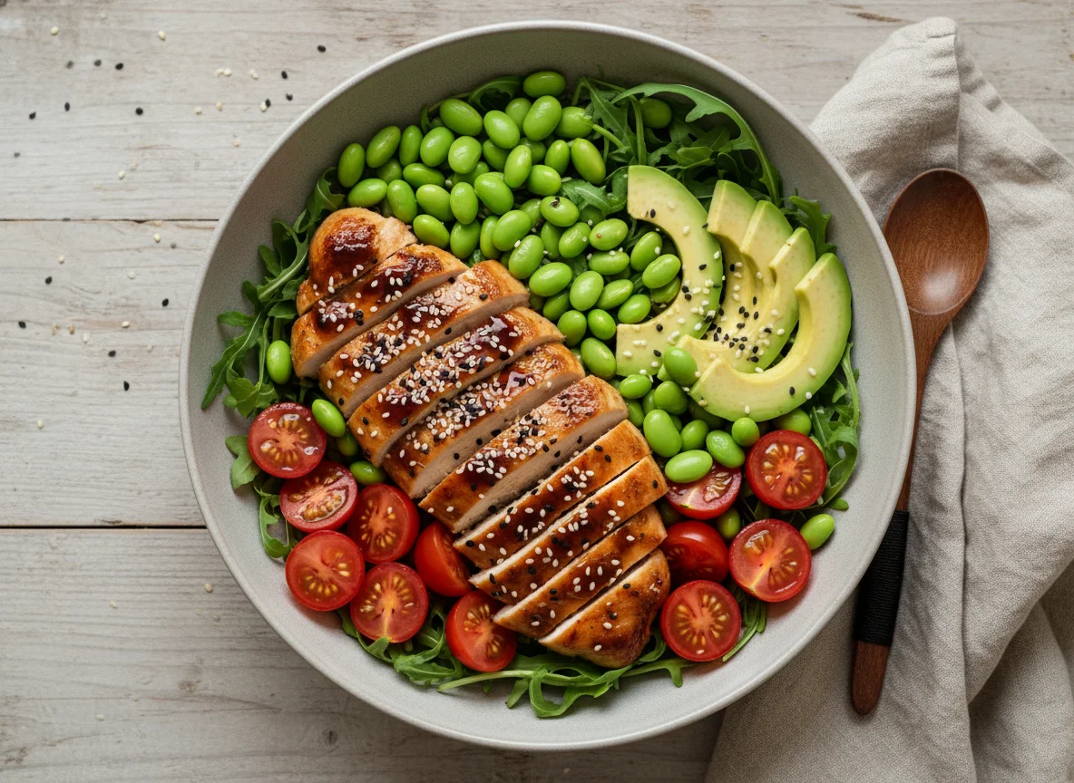 Hähnchen-Edamame-Bowl photo