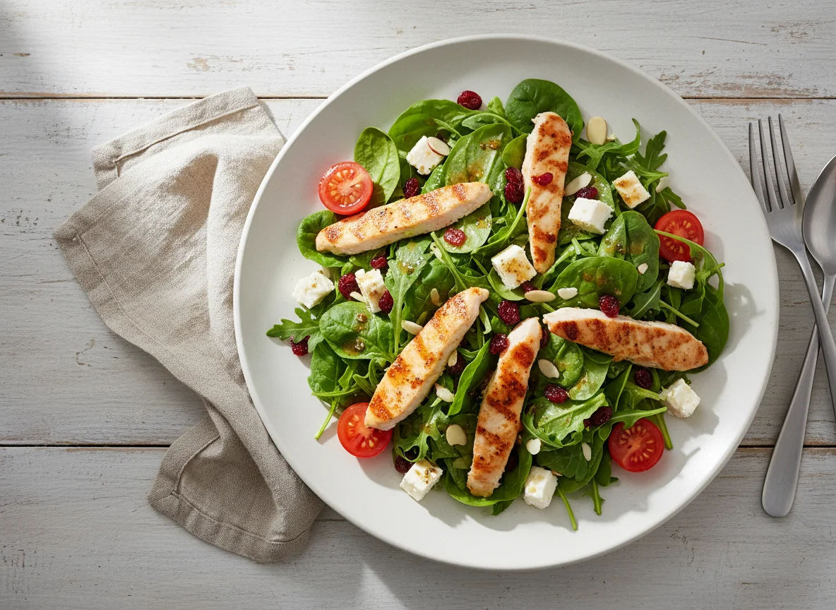 Hähnchen-Feta-Salat mit Kirschtomaten und Dressing photo