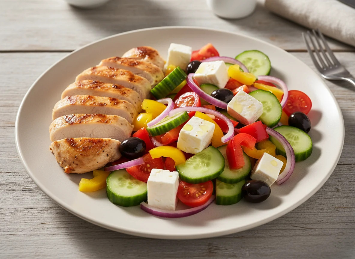 Hähnchenfilet mit griechischem Salat photo