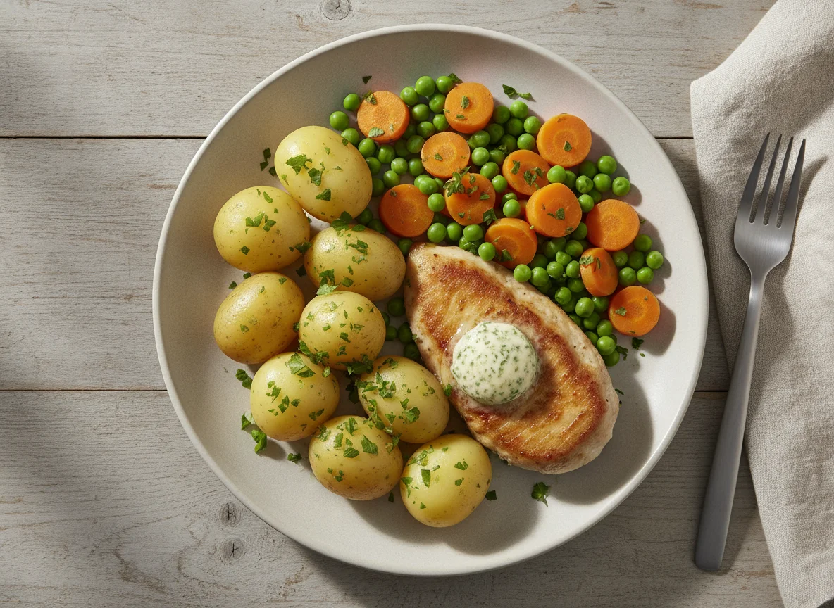 Hähnchenfilet mit Kartoffeln und Gemüse photo