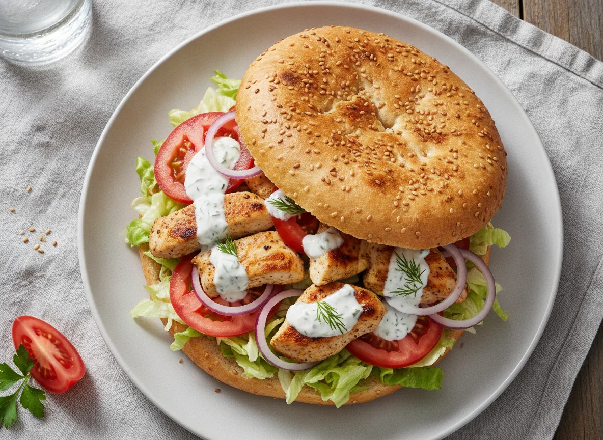 Hähnchen-Fladenbrot-Sandwich photo