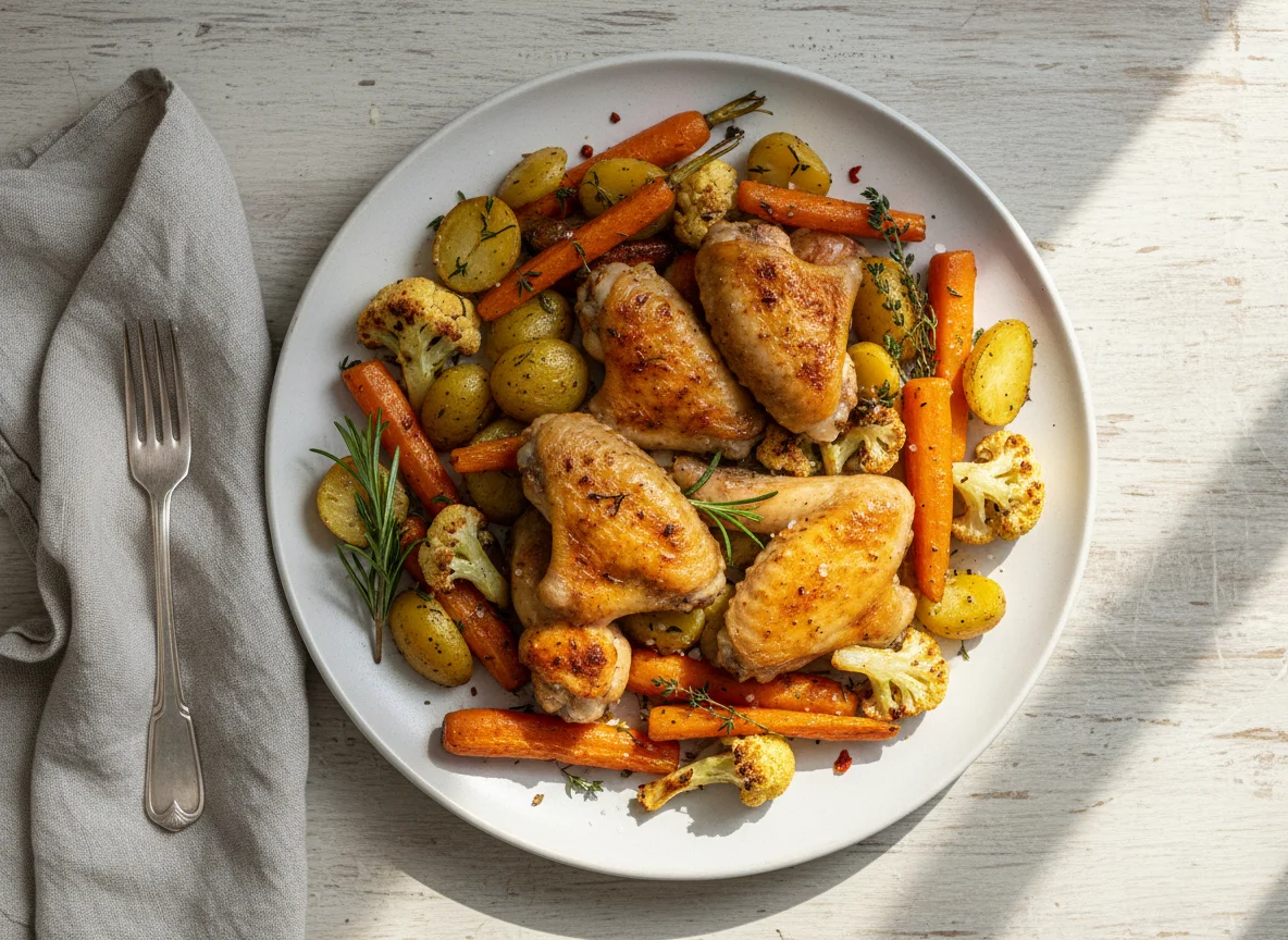 Hähnchenflügel mit Ofengemüse photo