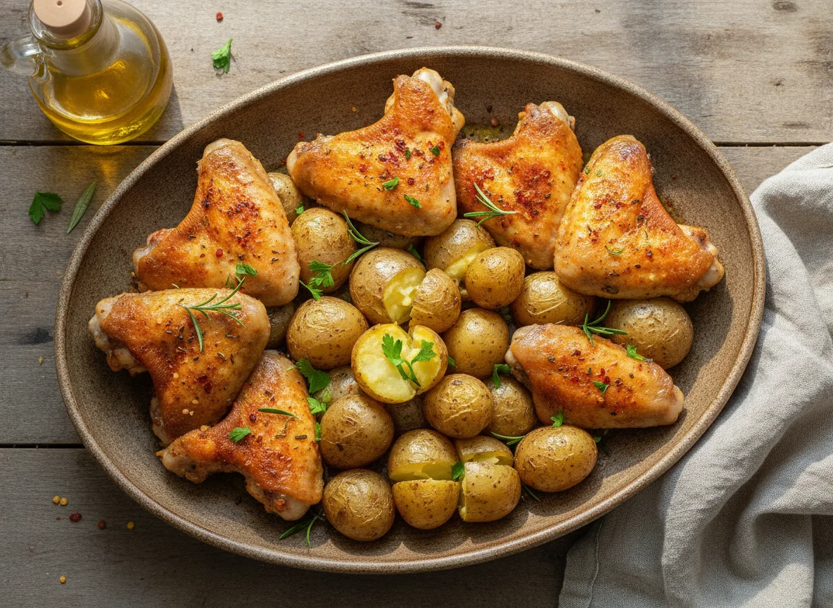 Hähnchenflügel mit Ofenkartoffeln photo