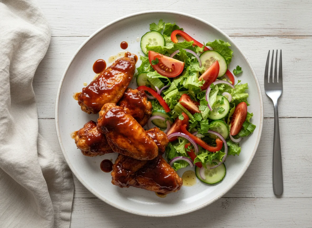 Hähnchenflügel mit Salat photo