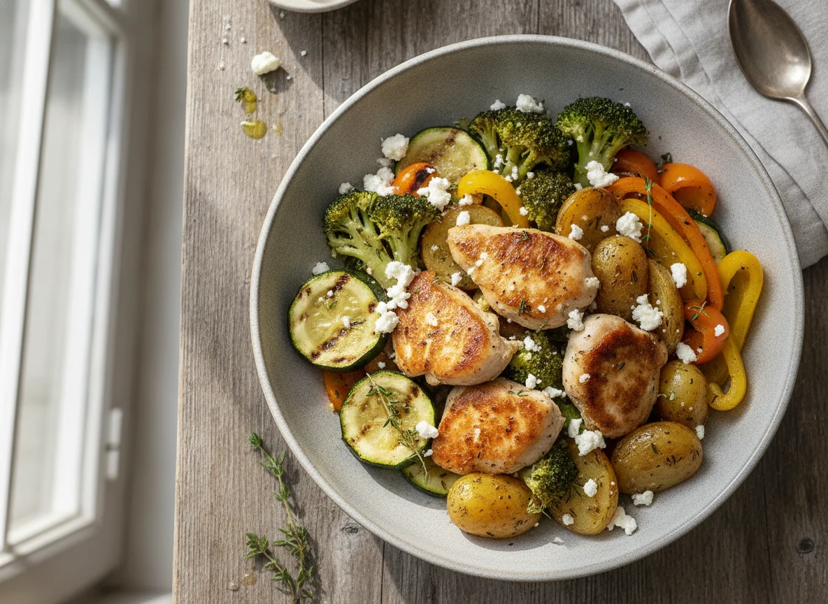 Hähnchen-Gemüse-Bowl mit Kartoffeln photo