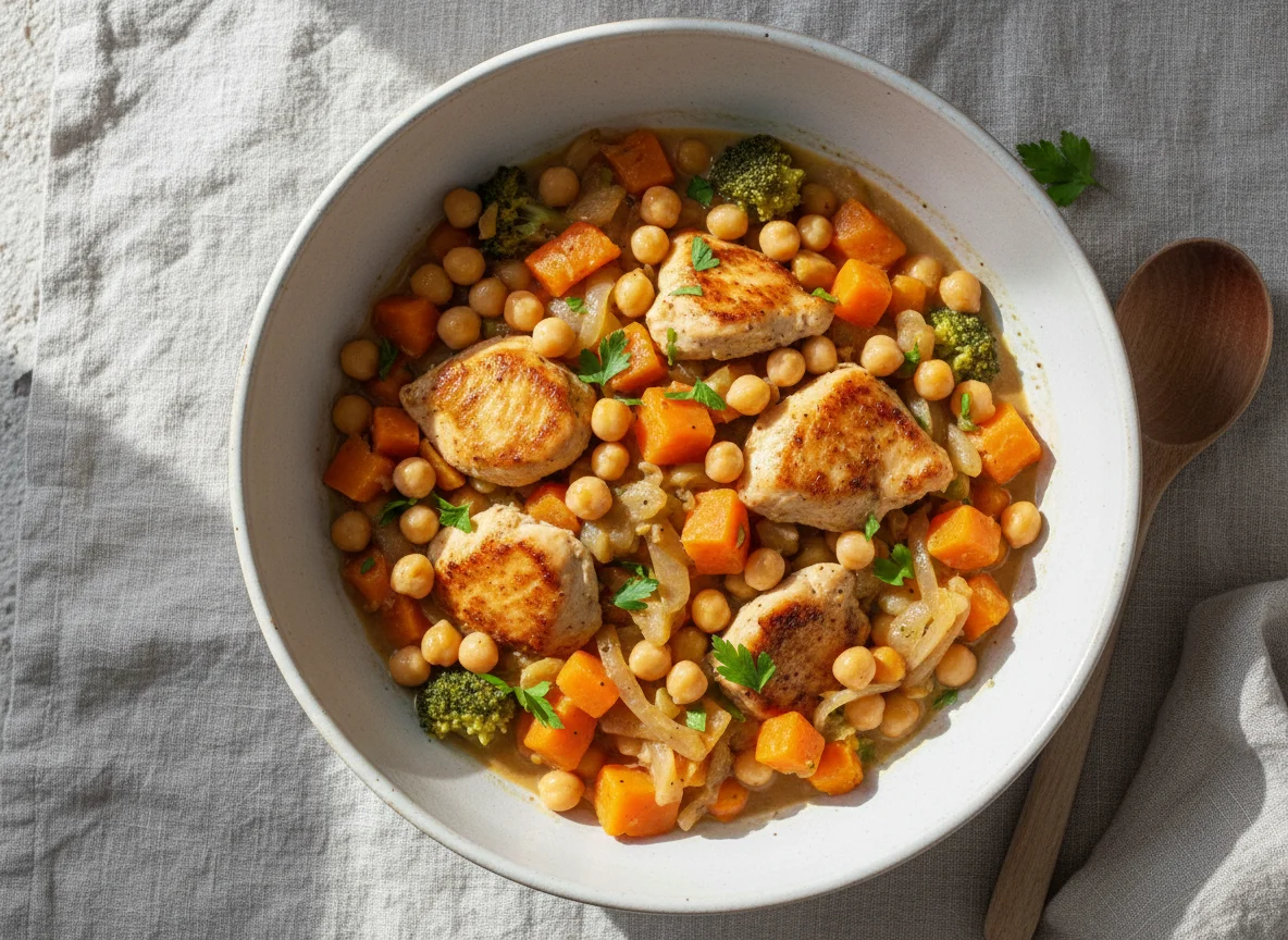 Hähnchen-Gemüse-Eintopf mit Kichererbsen photo