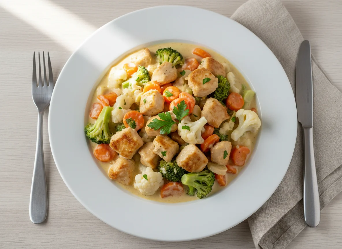 Hähnchen-Gemüse-Pfanne in Sahnesauce photo