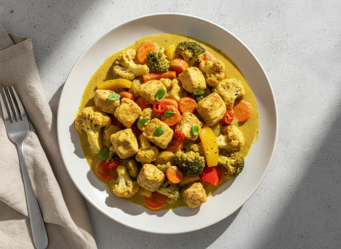 Hähnchen-Gemüse-Pfanne mit Curry photo