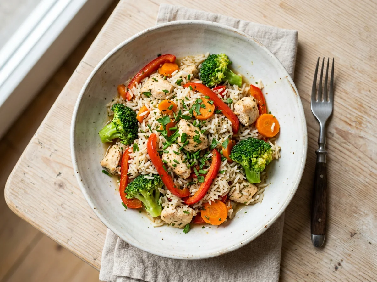 Hähnchen-Gemüse-Reis-Pfanne photo