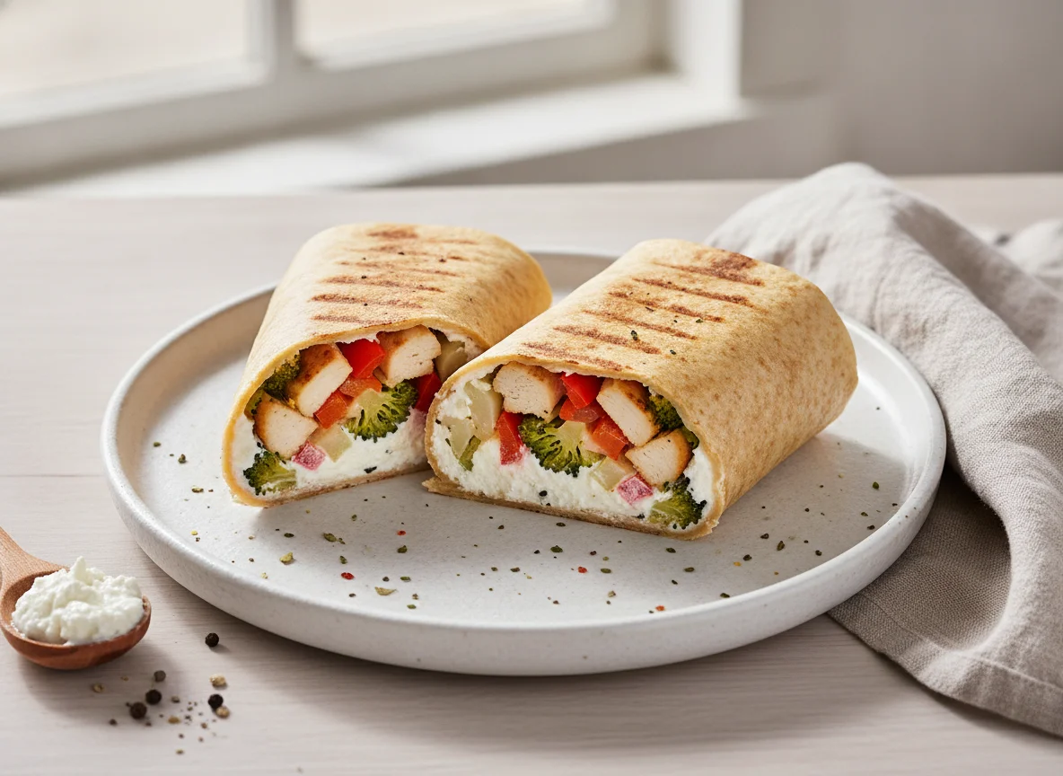 Hähnchen-Gemüse-Wrap mit Hüttenkäse photo