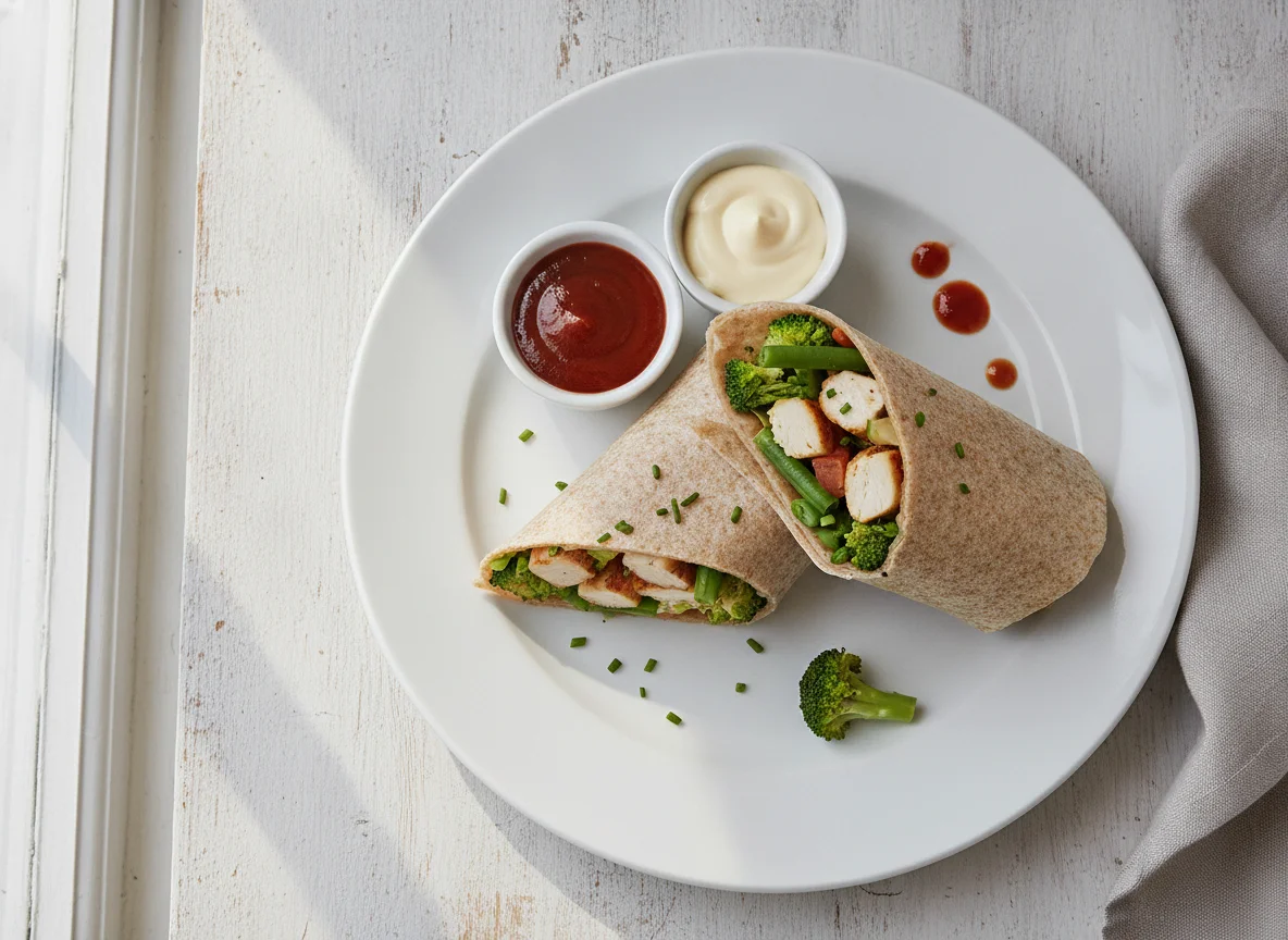 Hähnchen-Gemüse-Wrap mit Saucen photo