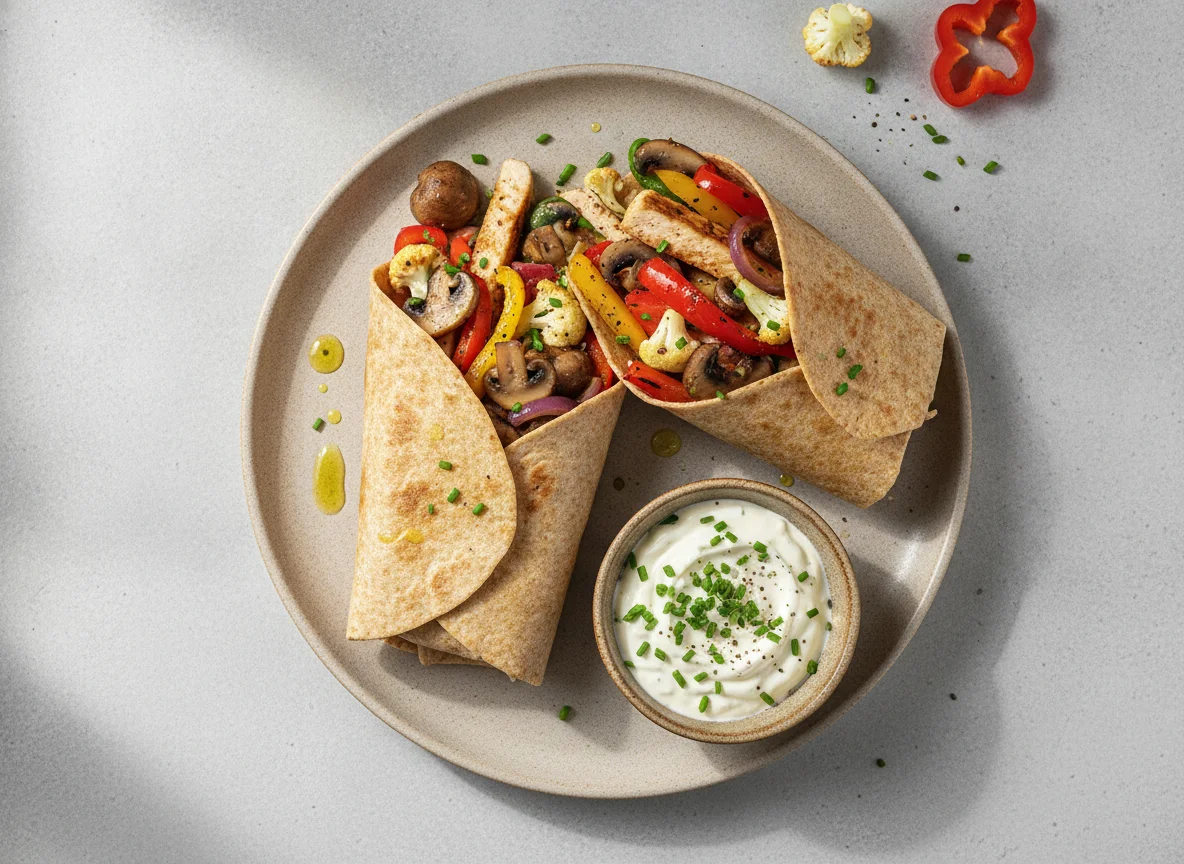 Hähnchen-Gemüse-Wrap mit Sauerrahm photo