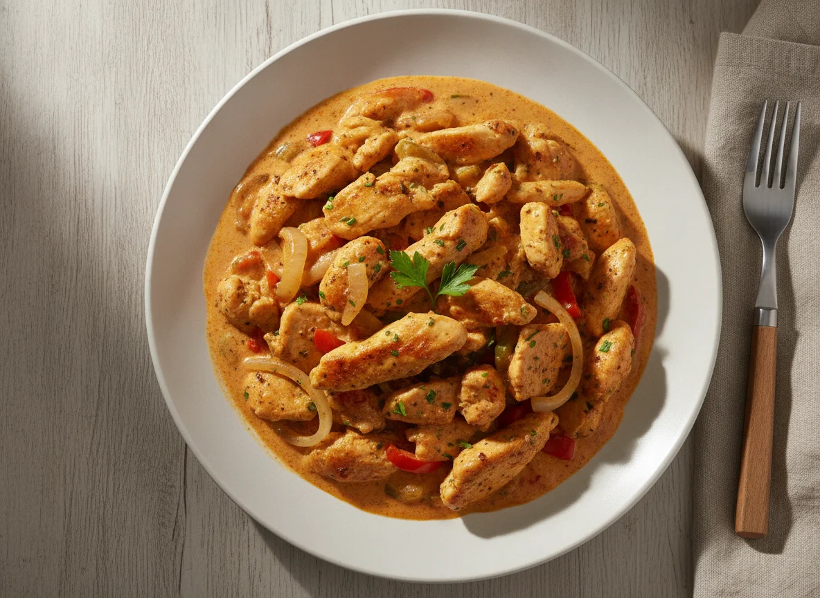 Hähnchen-Geschnetzeltes in Paprika-Rahm-Sauce photo