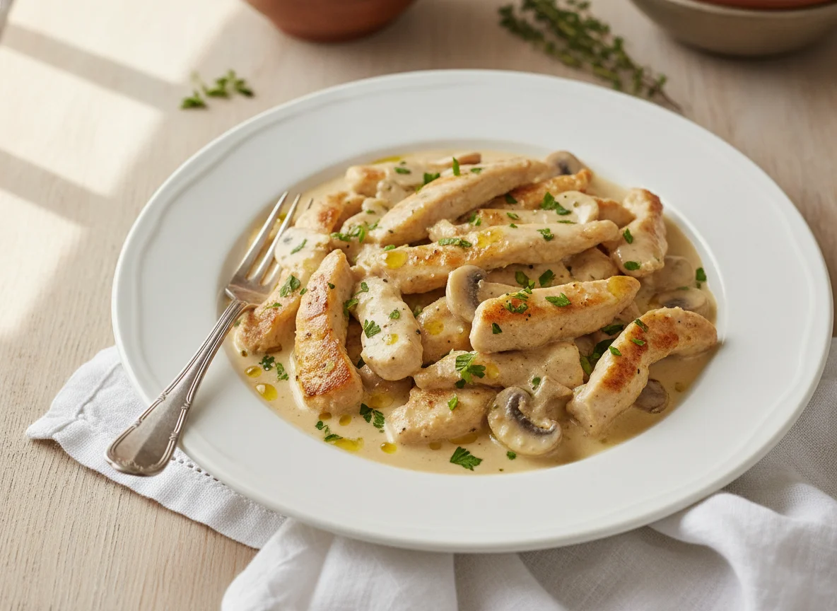 Hähnchen-Geschnetzeltes in Sahnesauce photo