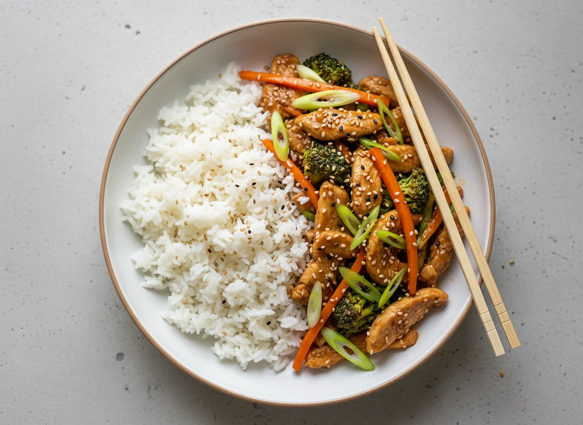 Hähnchengeschnetzeltes mit Jasminreis photo