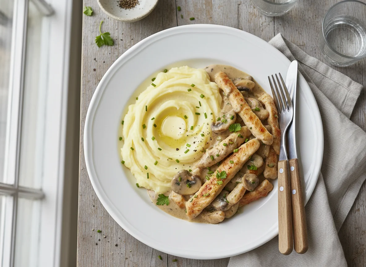 Hähnchengeschnetzeltes mit Kartoffelpüree photo