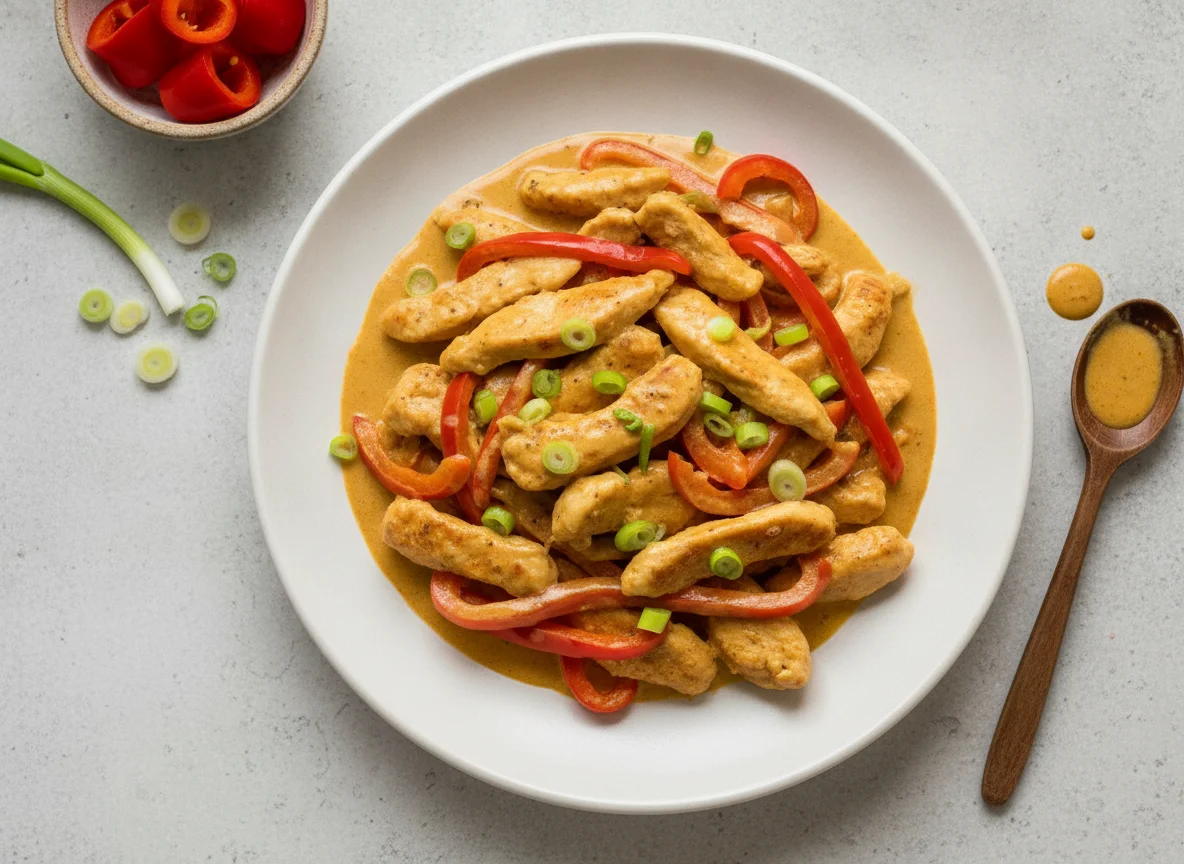 Hähnchen-Geschnetzeltes mit Paprika in Sahnesauce photo