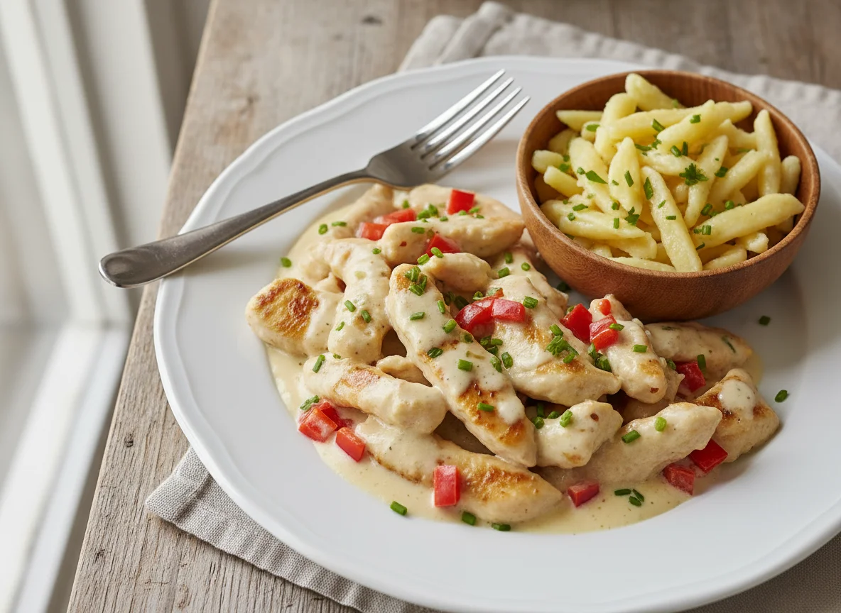 Hähnchengeschnetzeltes mit Rahmsauce photo