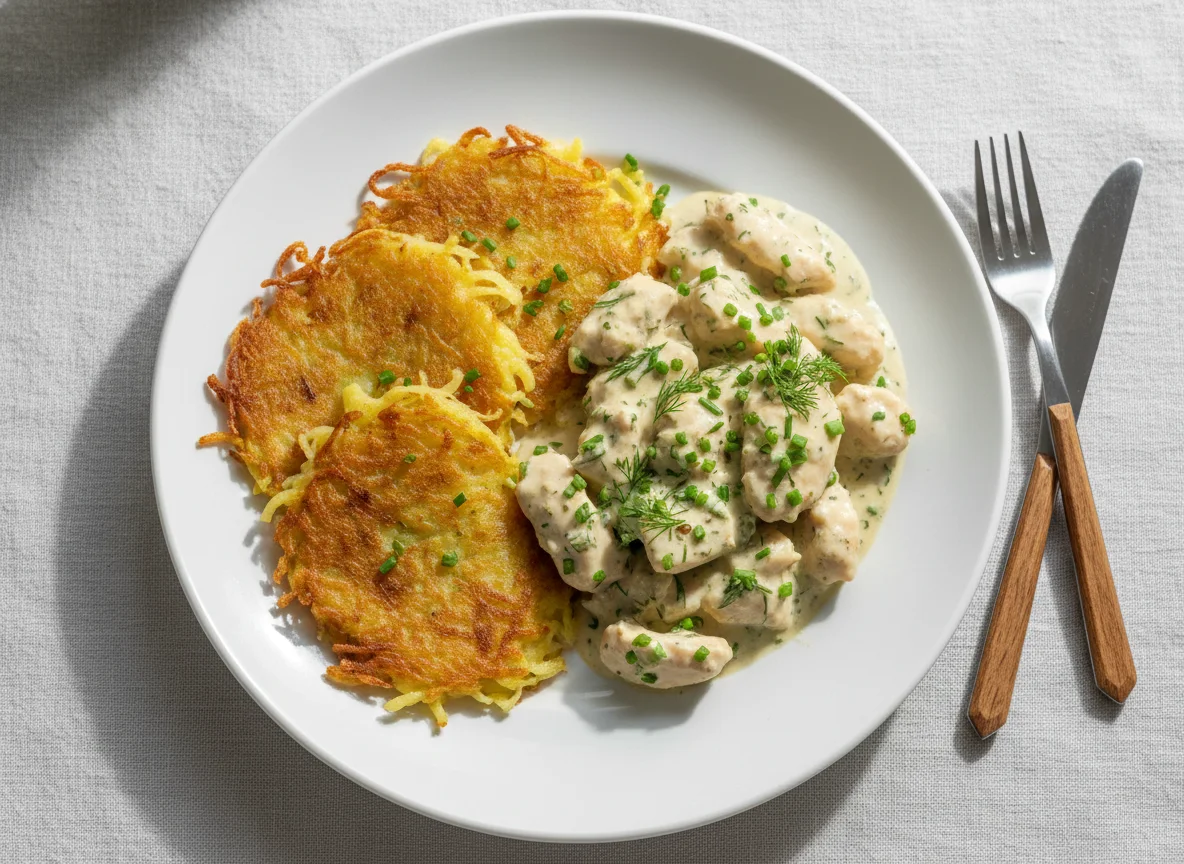 Hähnchengeschnetzeltes mit Rösti photo