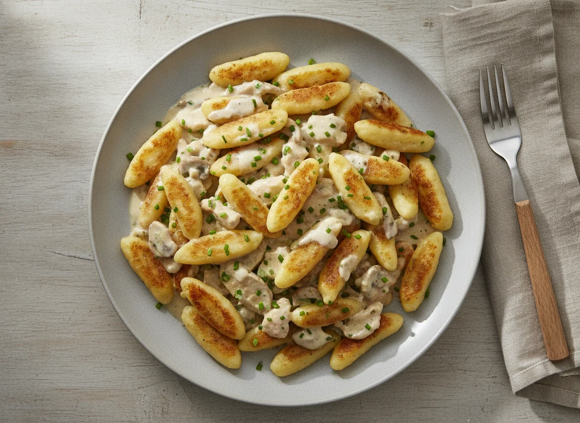 Hähnchengeschnetzeltes mit Schupfnudeln photo