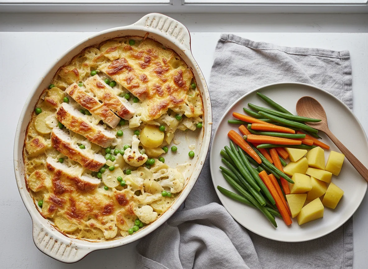 Hähnchen-Gratin mit Gemüsebeilage photo