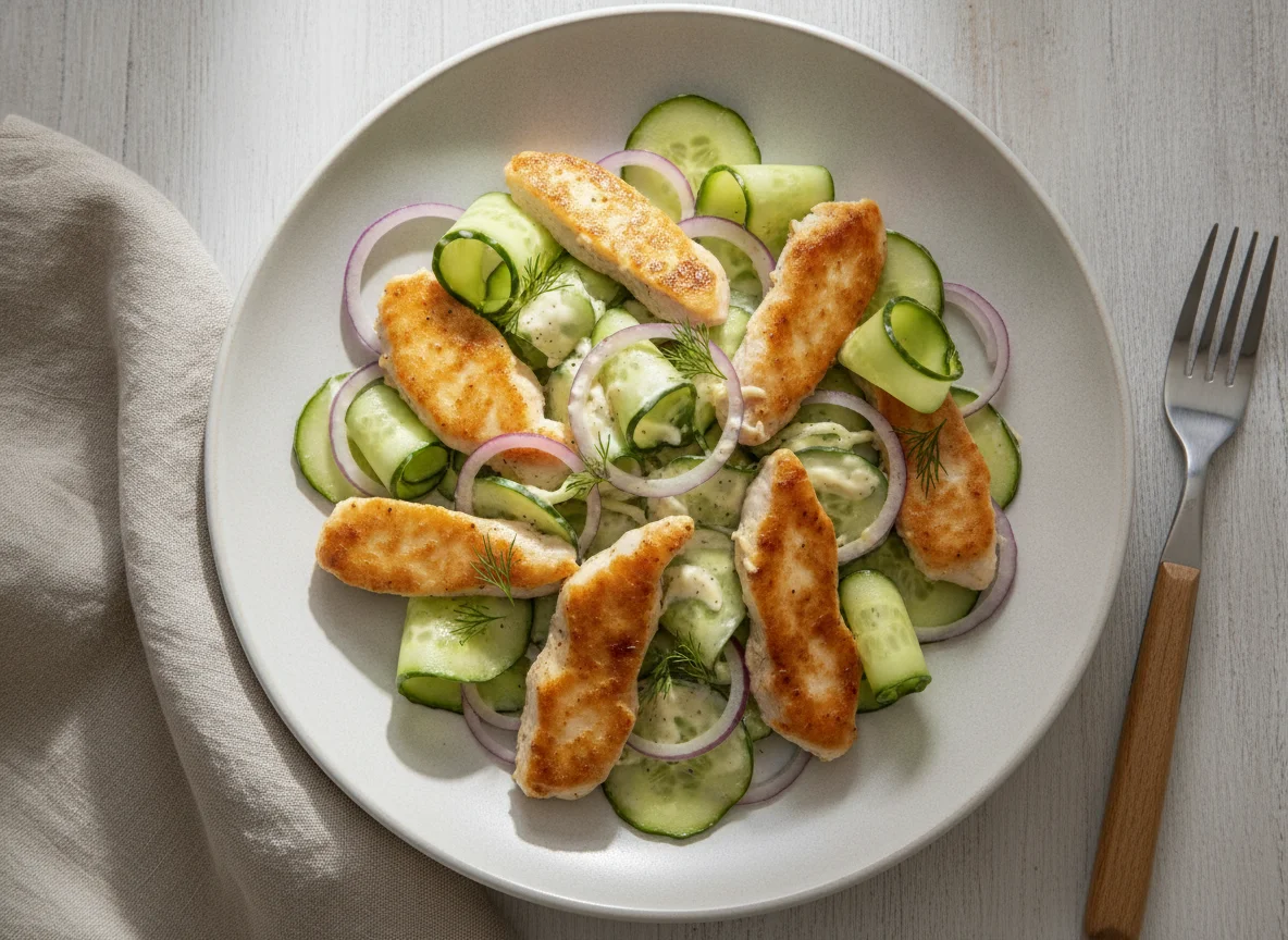 Hähnchen-Gurken-Salat mit cremiger Sauce photo