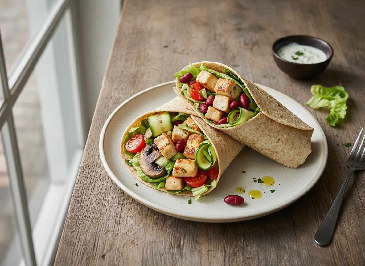 Hähnchen-Halloumi-Wrap mit Gemüse photo