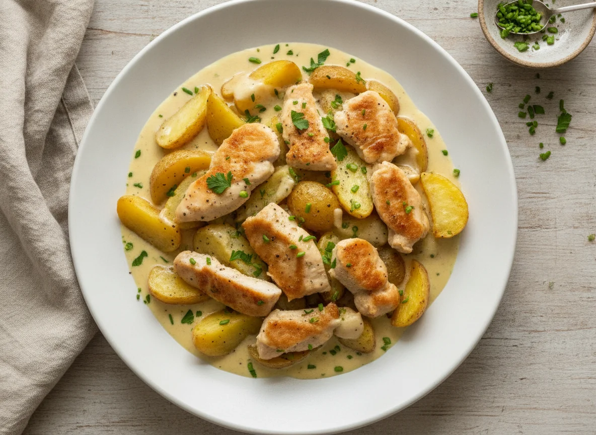 Hähnchen-Kartoffel-Pfanne in Sahnesauce photo