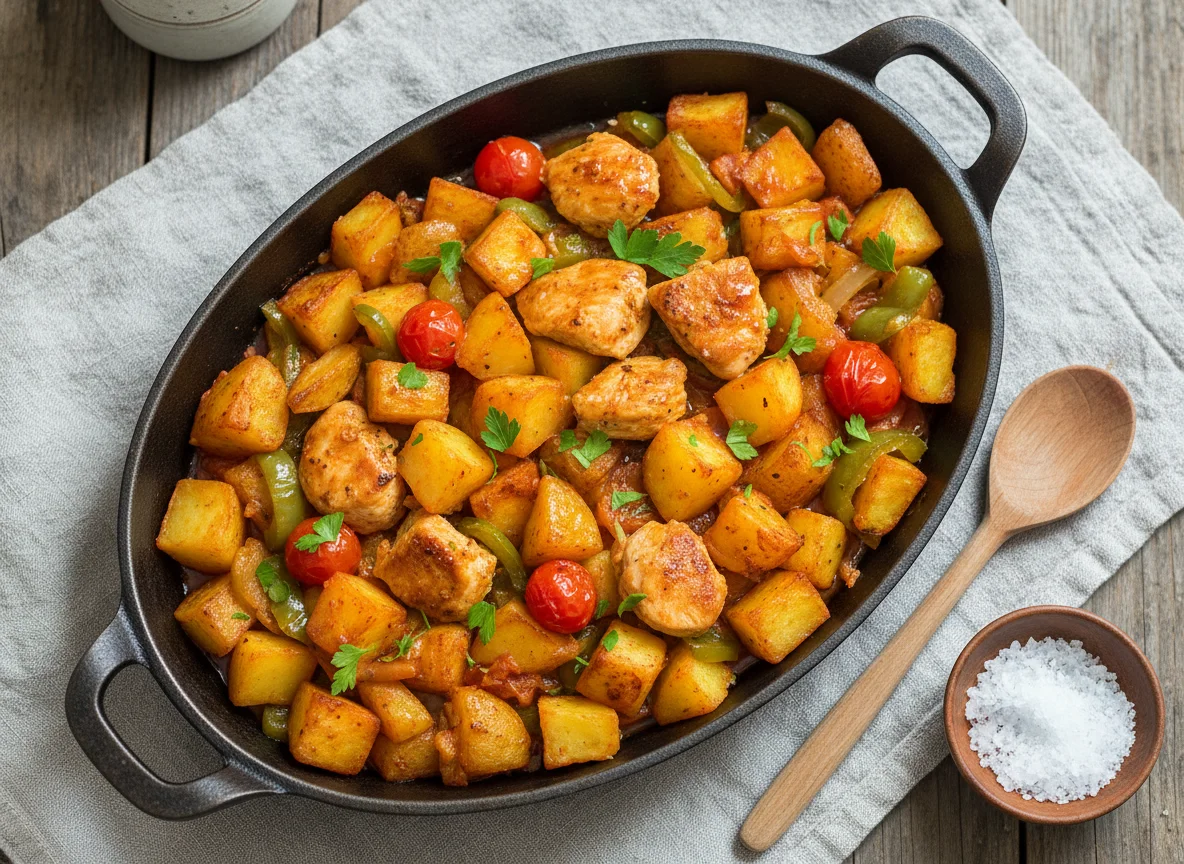 Hähnchen-Kartoffel-Pfanne mit Gemüse photo