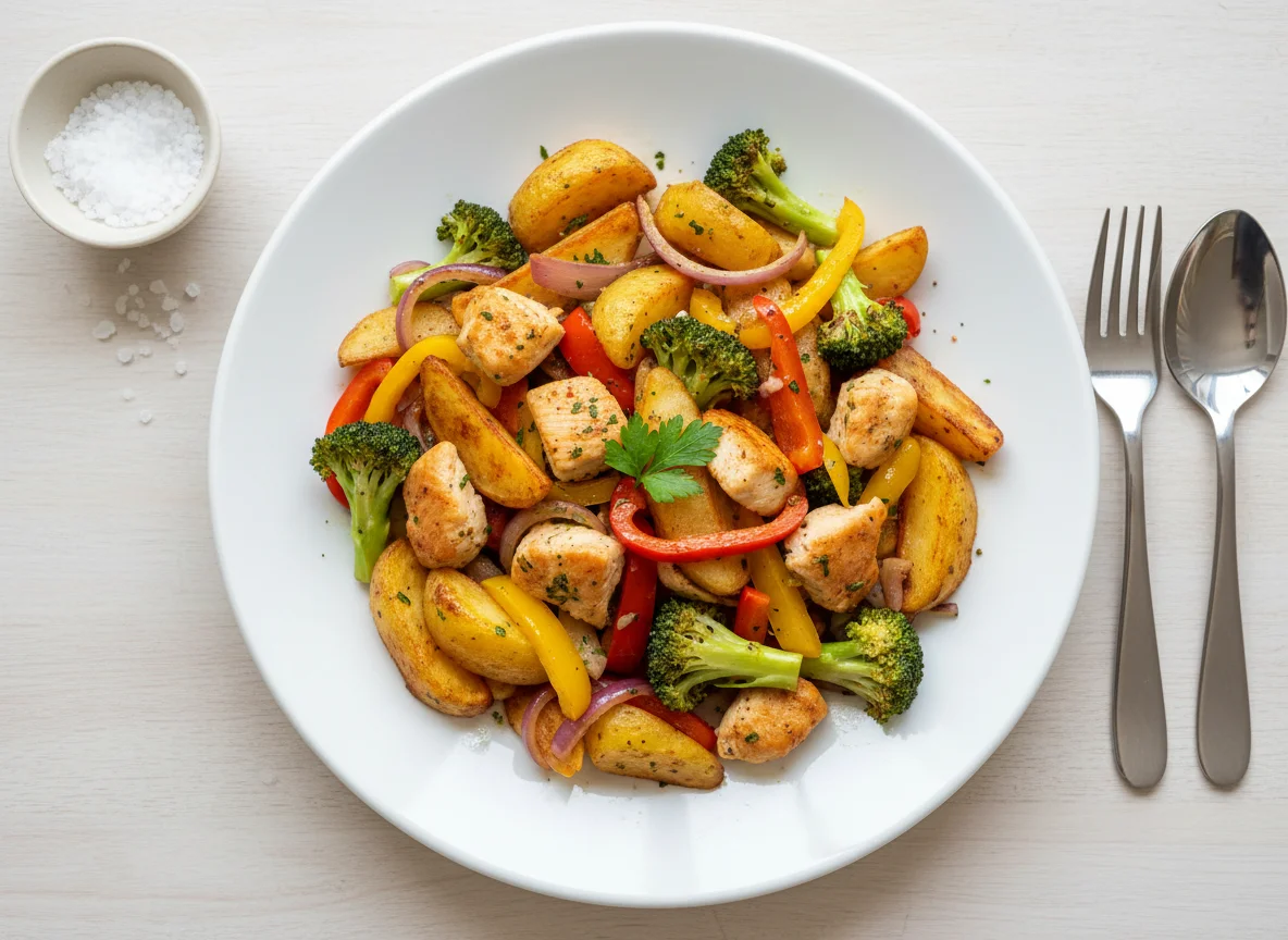 Hähnchen-Kartoffelpfanne mit Gemüse photo