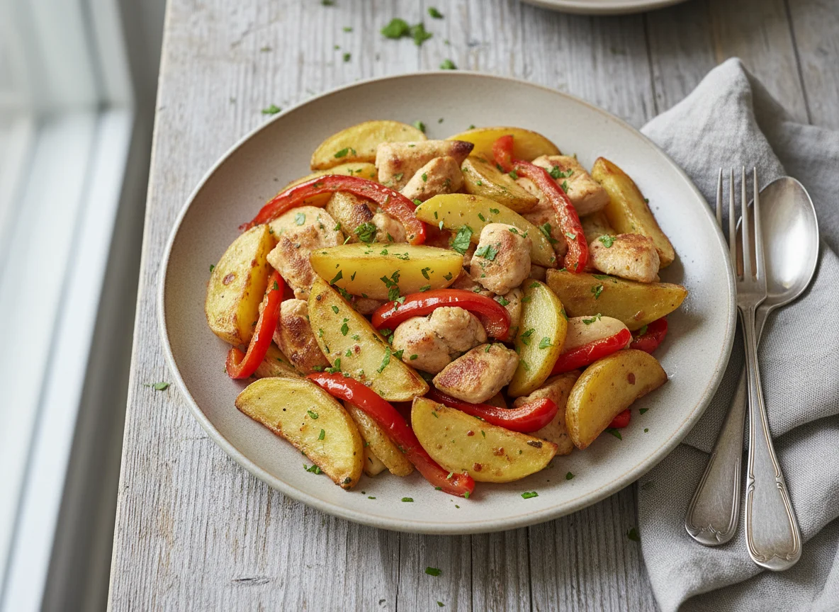 Hähnchen-Kartoffel-Pfanne mit Paprika photo