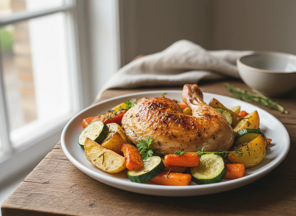 Hähnchenkeule mit Ofengemüse photo