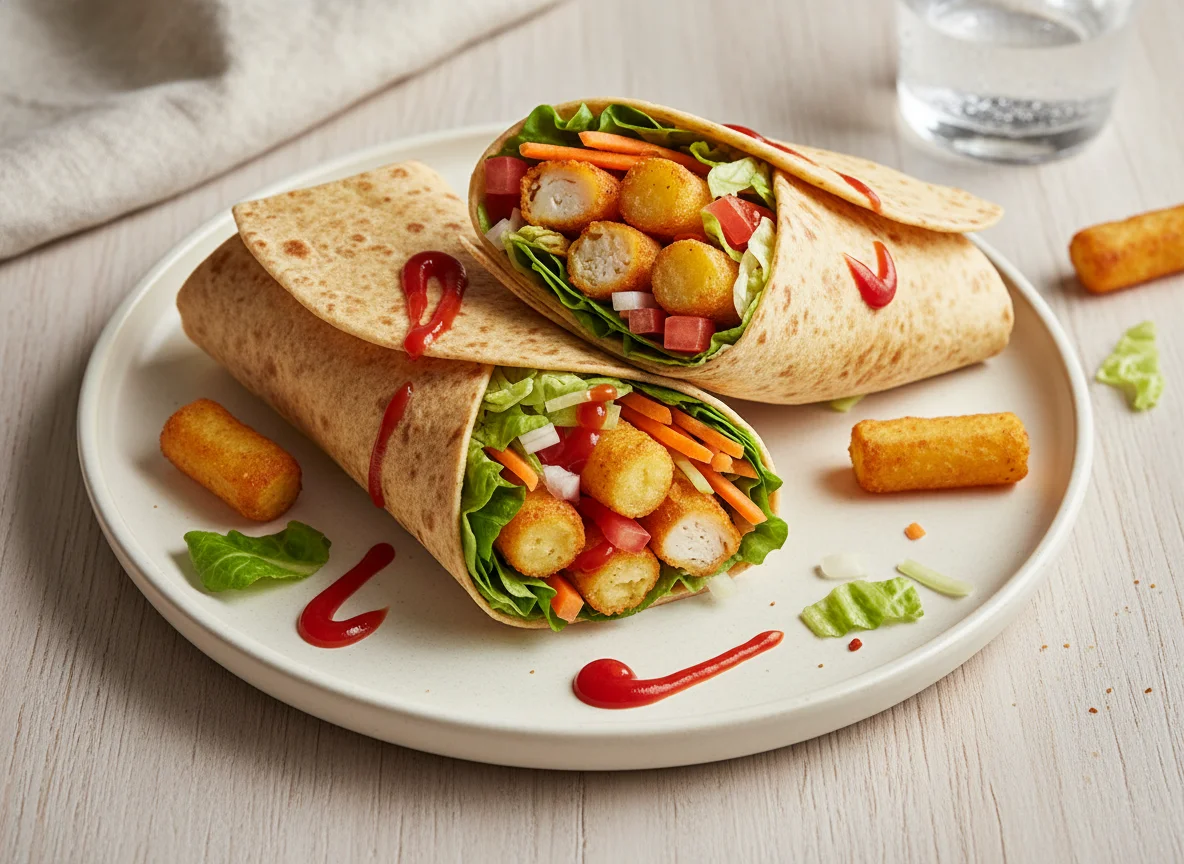 Hähnchen-Kroketten-Wrap mit Salat photo